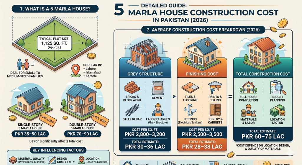 5 marla house grey structure cost breakdown Pakistan